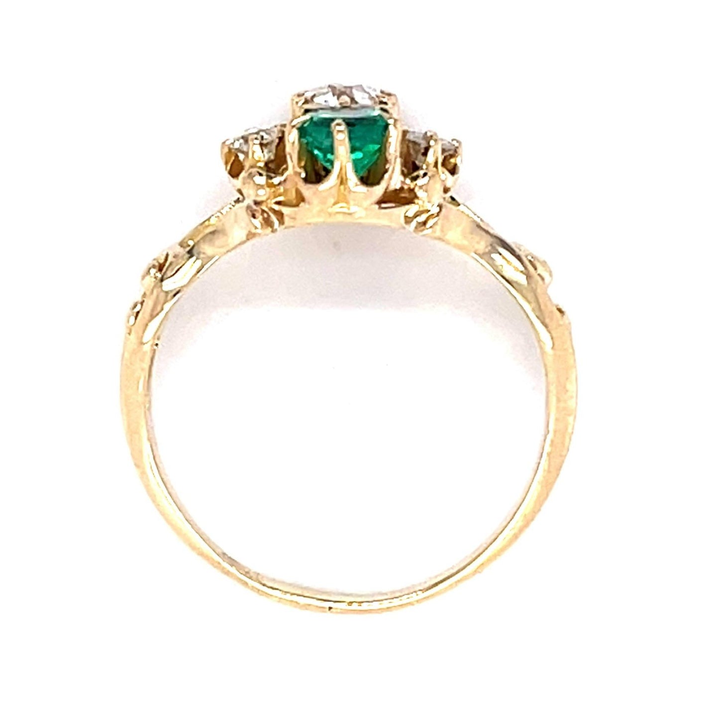 Original Victorian .28ct Old European Diamond .28ct Emerald 14KY Ring (1890s)