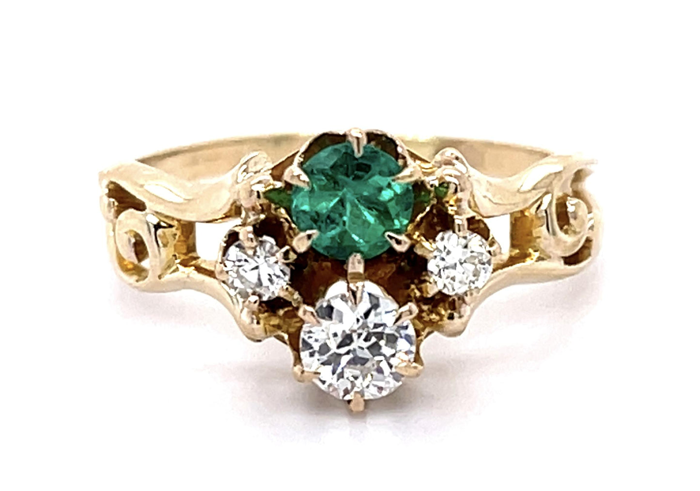 Original Victorian .28ct Old European Diamond .28ct Emerald 14KY Ring (1890s)