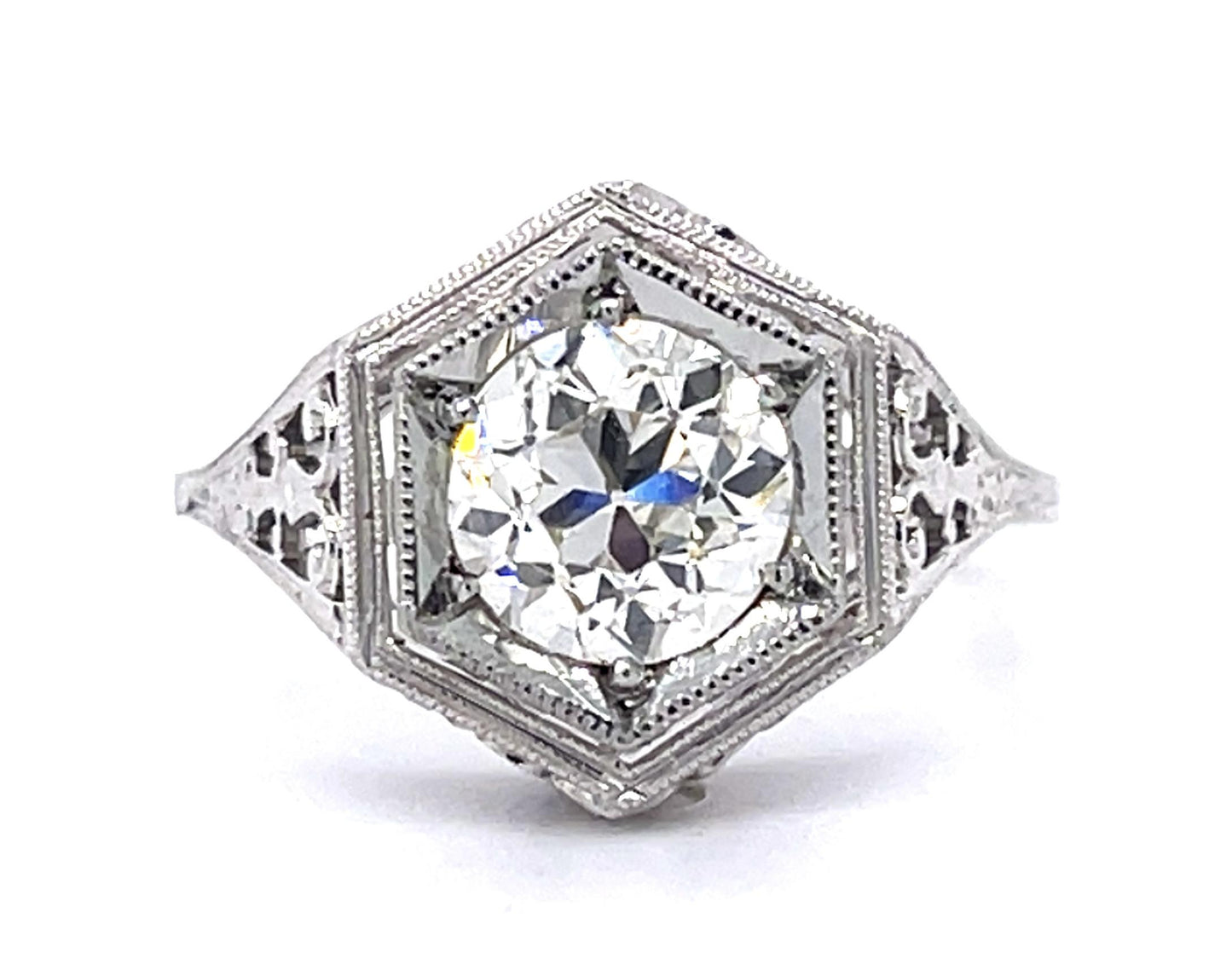 Art Deco 1.26ct J VS2 Old European Diamond 18KW Ring