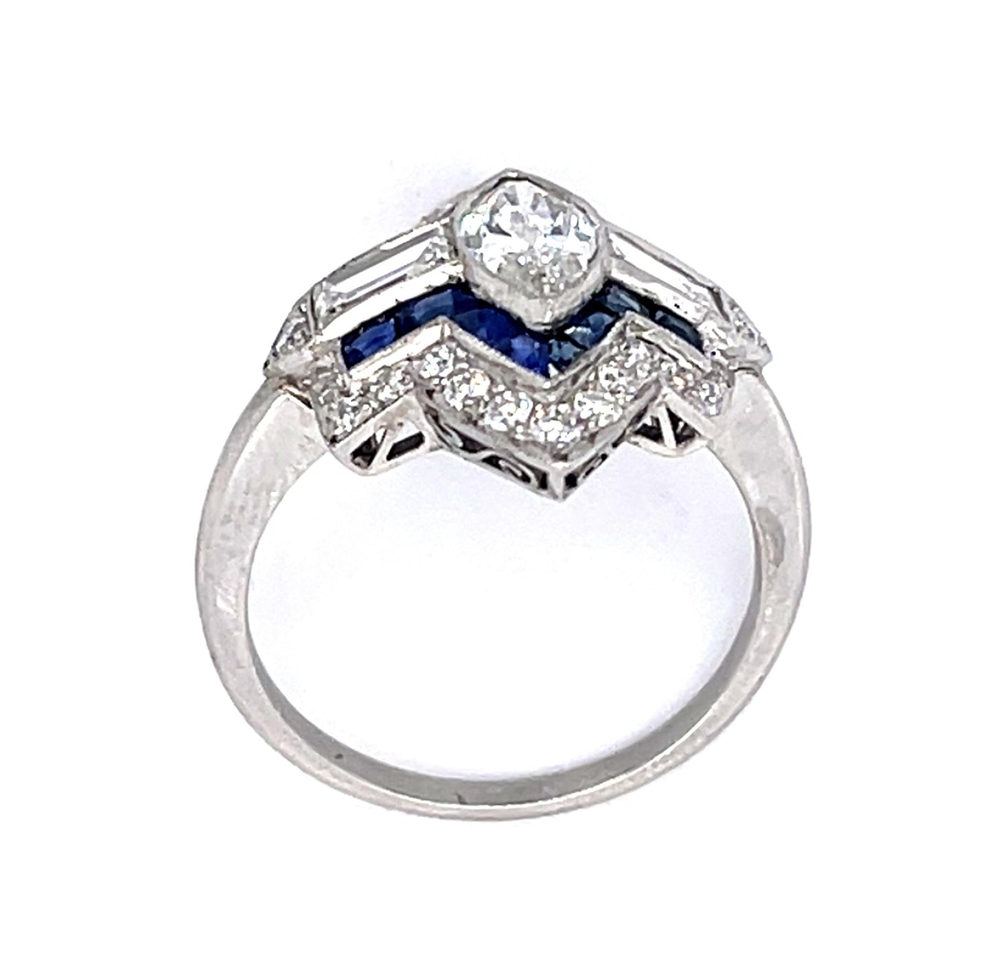 .62ct Antique Marquise Dia 1.28ct Sap PT Handmade Ring .59ct Baguette .35ct SD