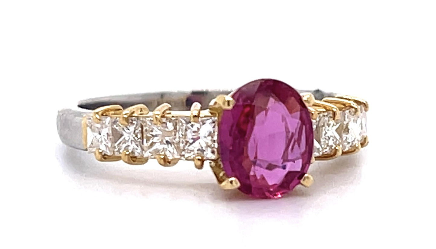 1.11ct Ruby .61ct Diamond Platinum+18KY Ring