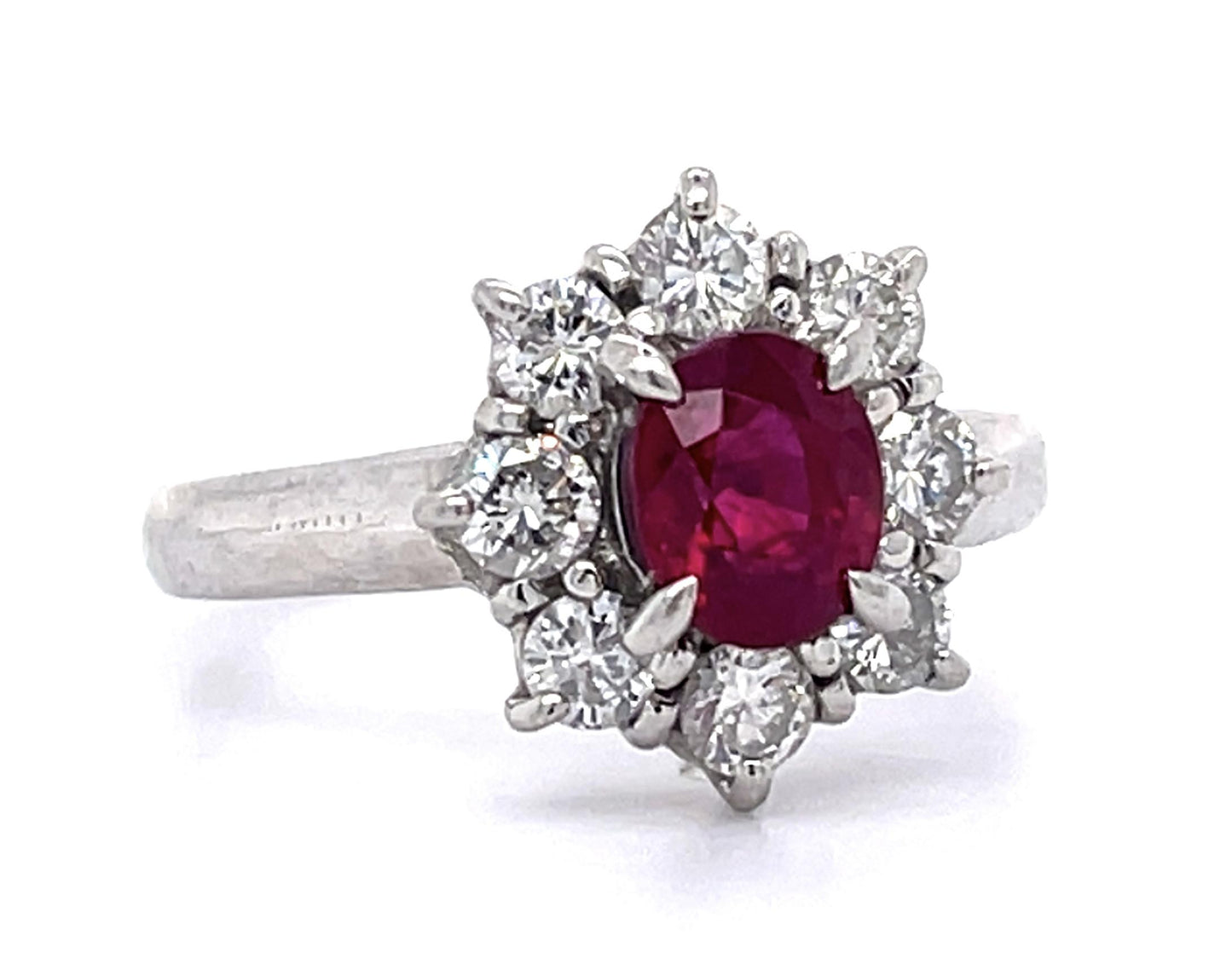 1.05ct Burma Ruby (No Cert) .66ct Diamond Platinum Ring