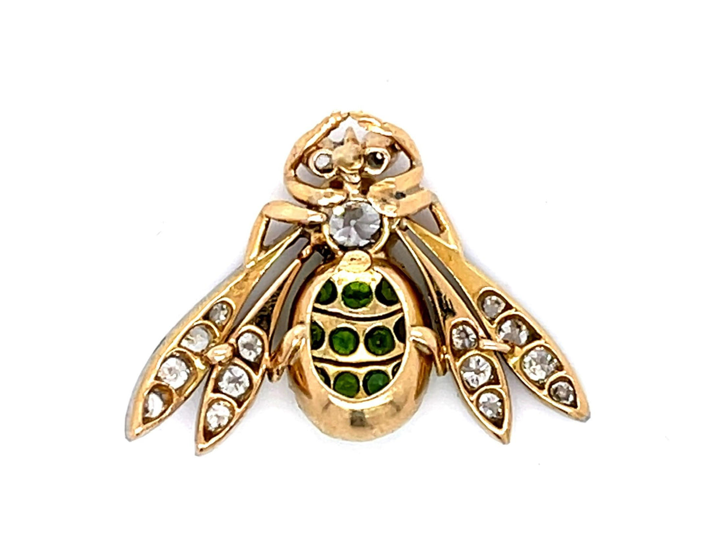 Edwardian .65ct Old Euro Dia .70ct Demantoid Garnet Platinum + 18KY Bee Brooch
