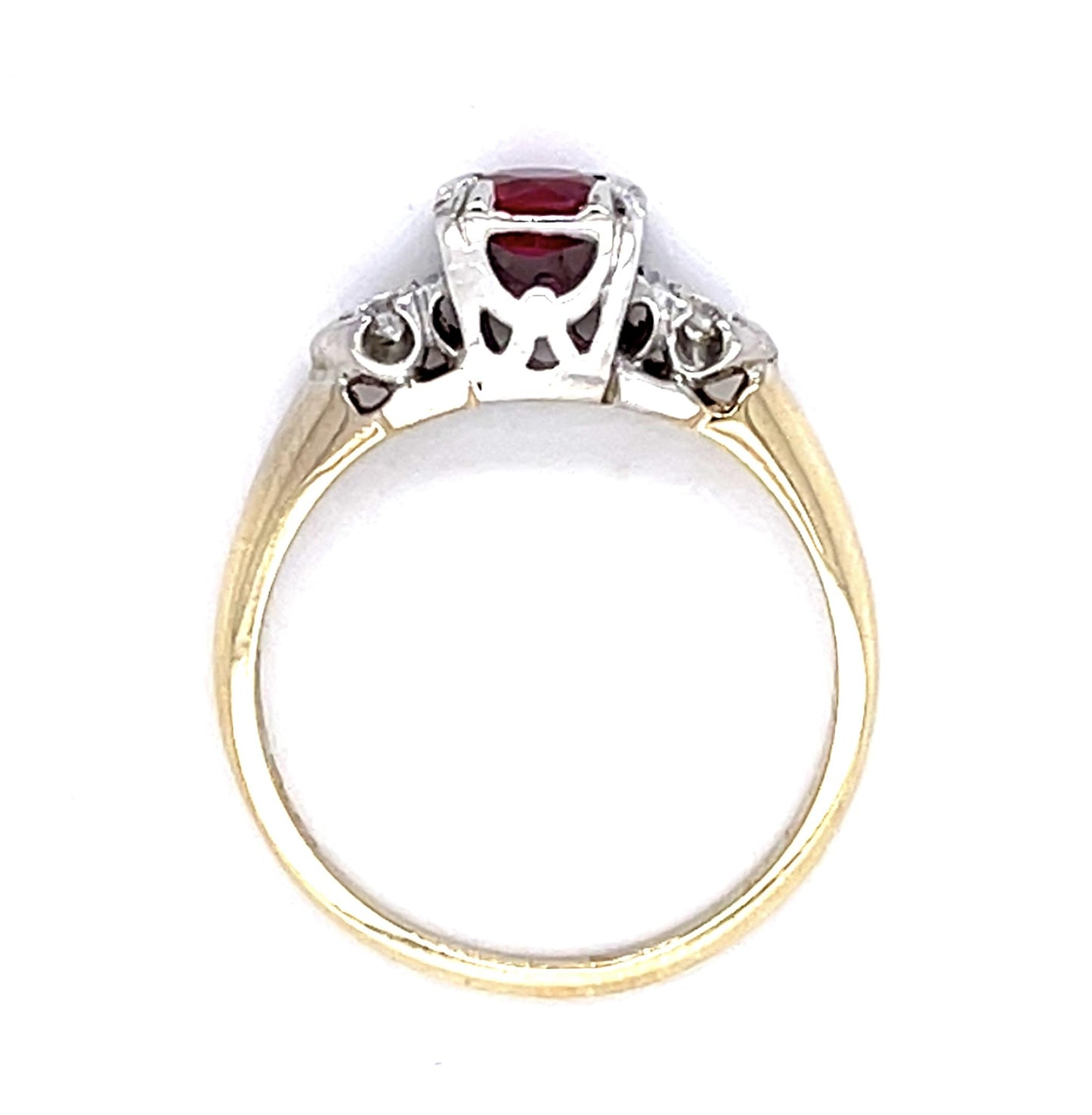 Art Deco .68ct Ruby .10ct Diamond 14K 2 Tone Ring (Vintage 1930s)