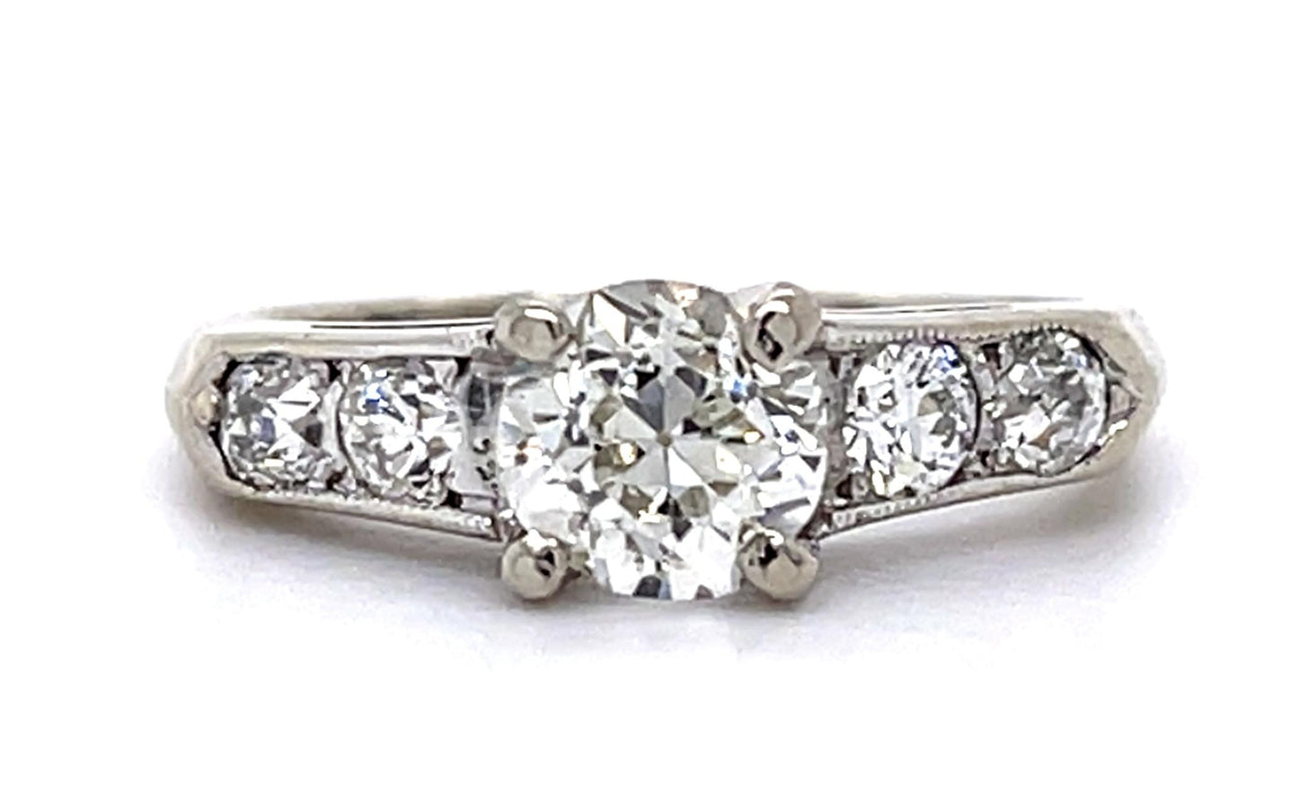 .96ct Old European Center Diamond 14KW Ring (Vintage 1940s) .40ct SD