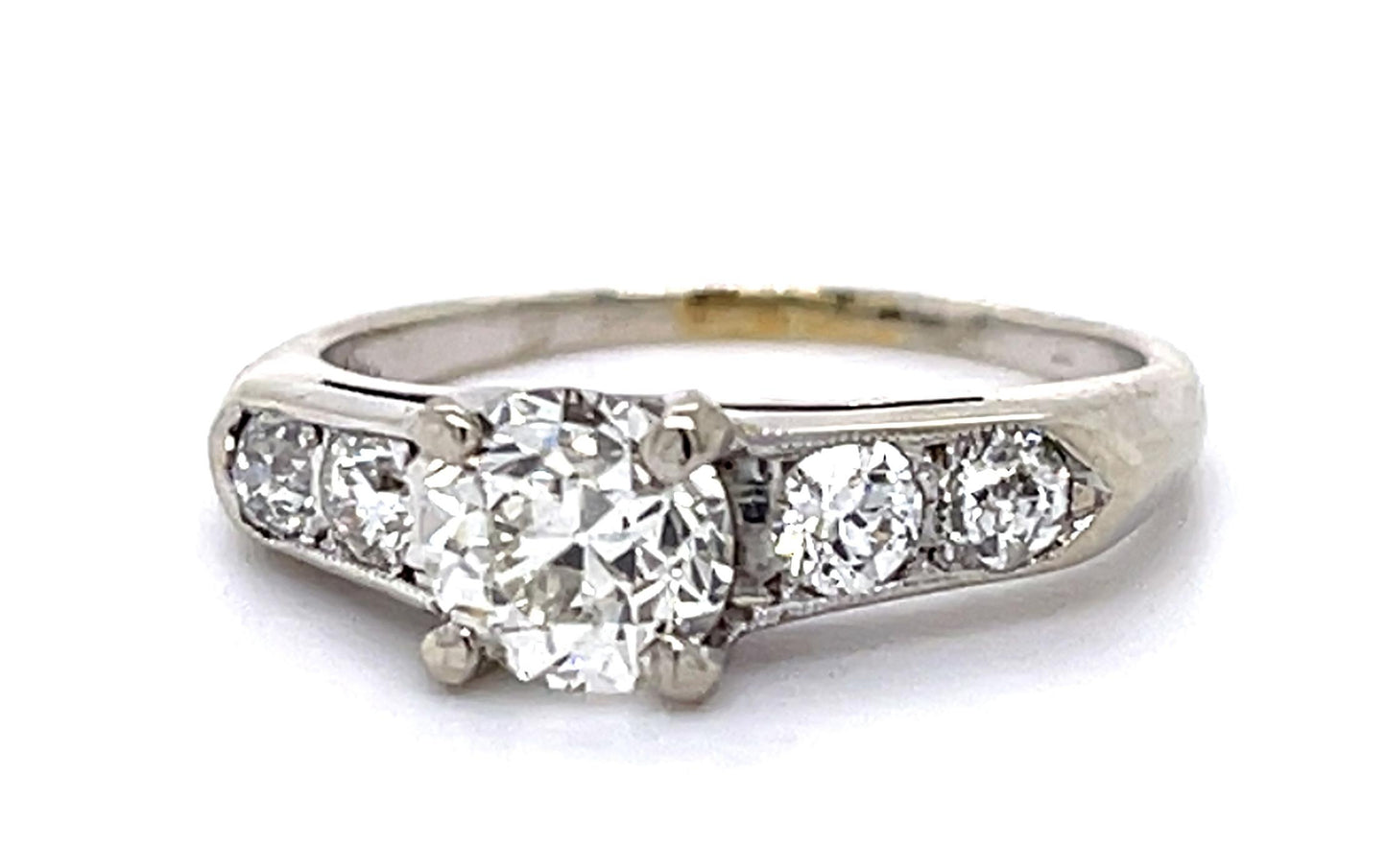 .96ct Old European Center Diamond 14KW Ring (Vintage 1940s) .40ct SD