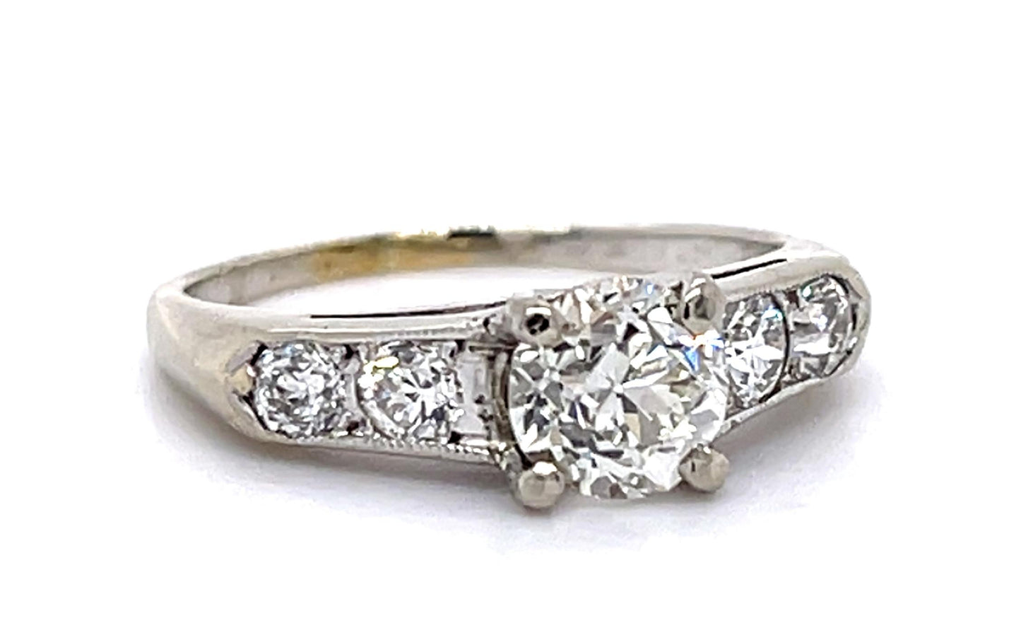 .96ct Old European Center Diamond 14KW Ring (Vintage 1940s) .40ct SD