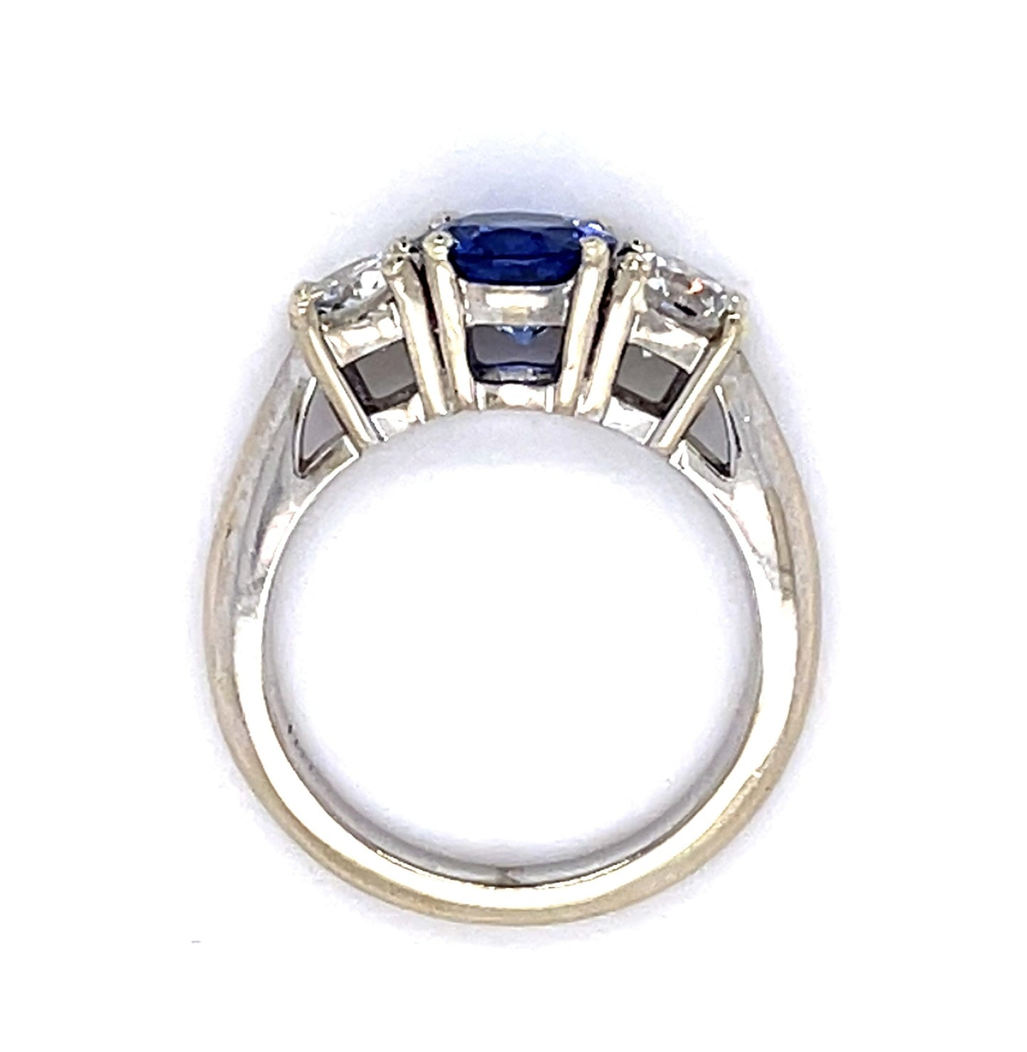 1.38ct Sapphire .42ct+.49ct F I1 Diamond 18KW Three Stone Ring