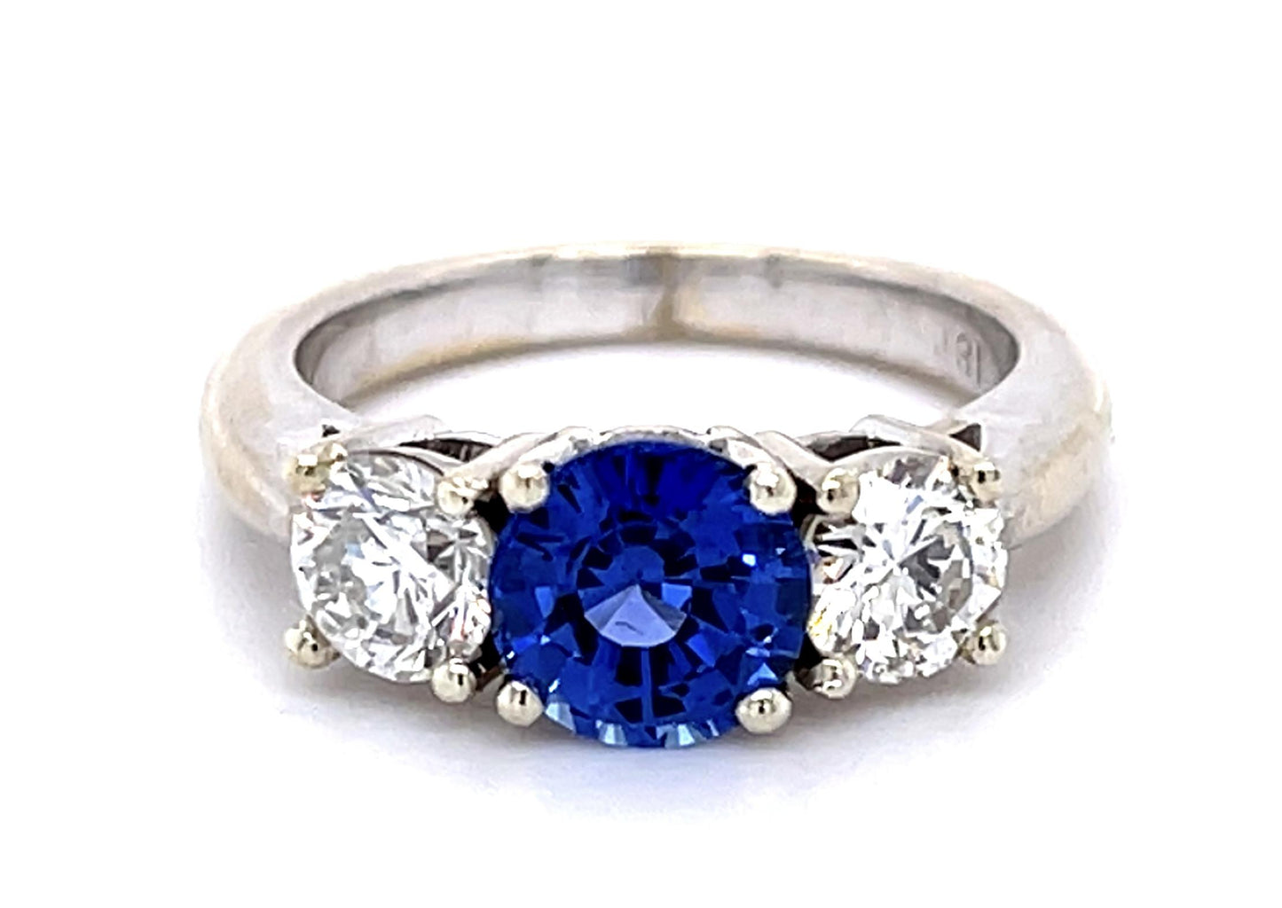 1.38ct Sapphire .42ct+.49ct F I1 Diamond 18KW Three Stone Ring