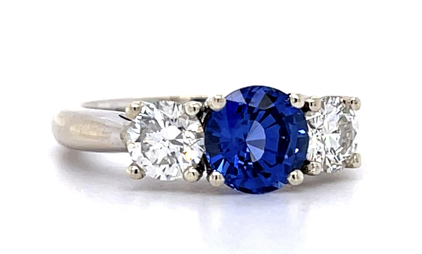 1.38ct Sapphire .42ct+.49ct F I1 Diamond 18KW Three Stone Ring