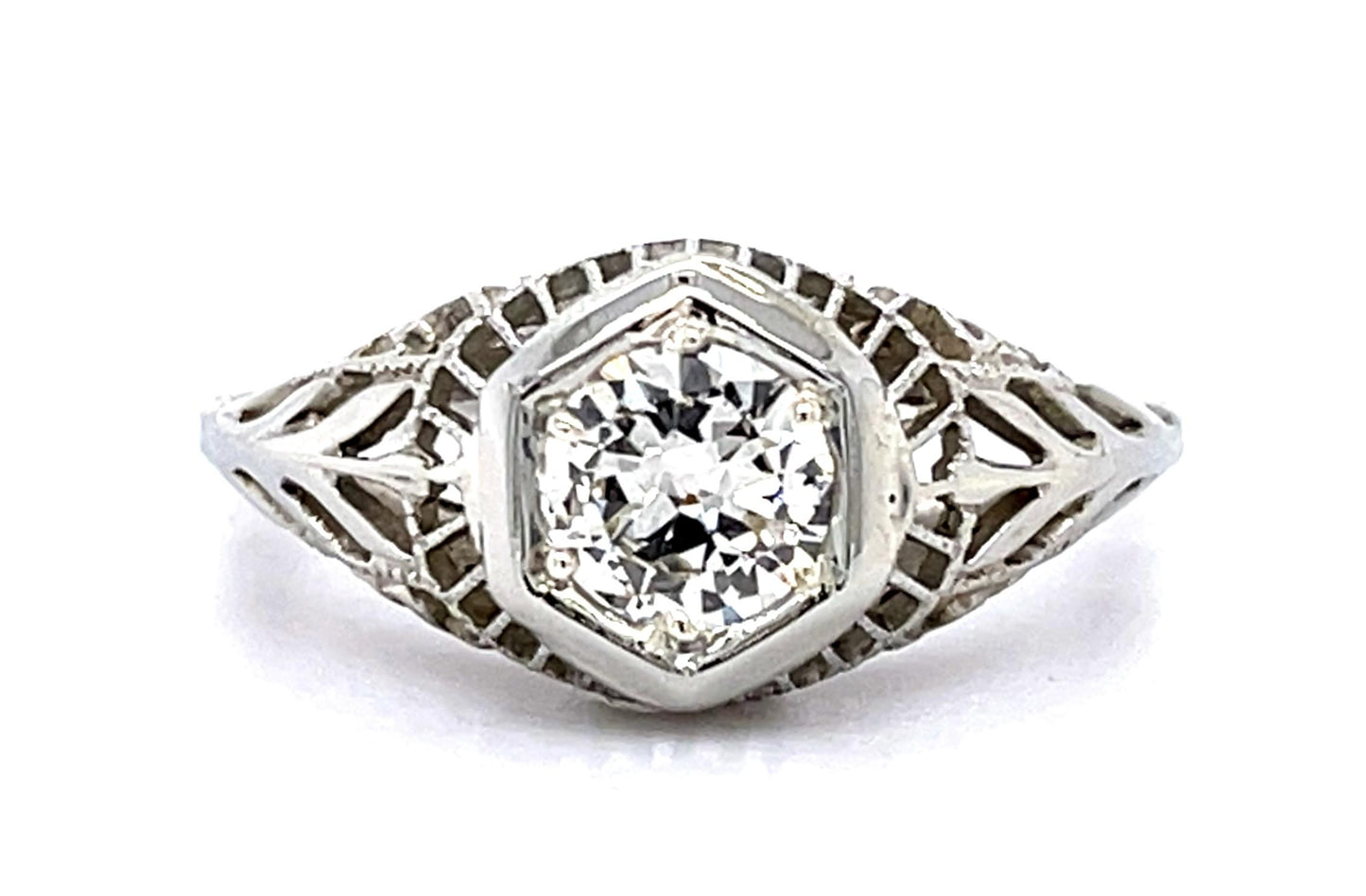 Art Deco .47ct Old Europoean Diamond 14KW Ring