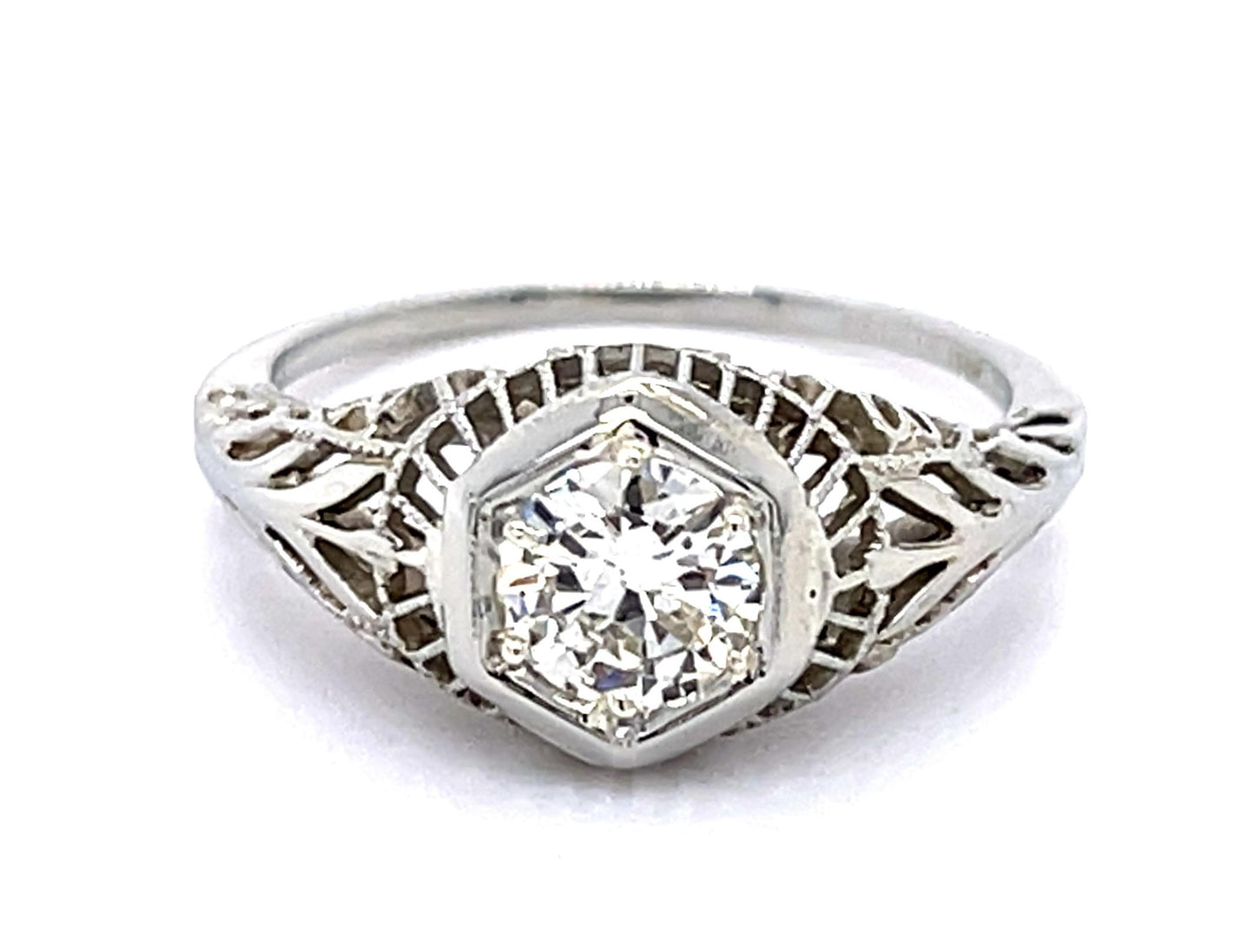 Art Deco .47ct Old Europoean Diamond 14KW Ring