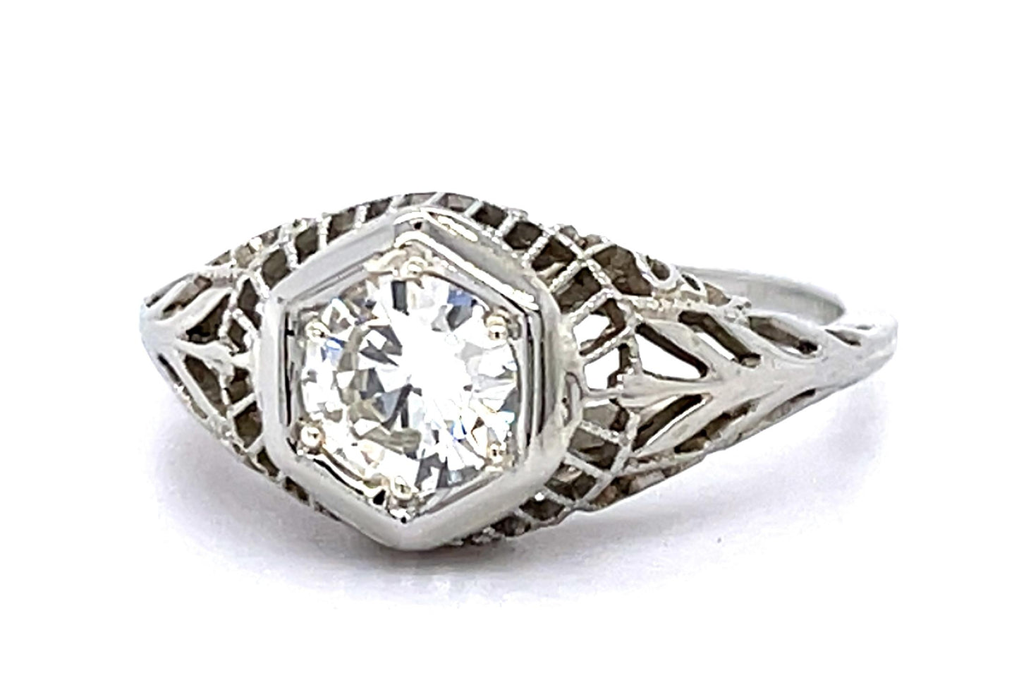 Art Deco .47ct Old Europoean Diamond 14KW Ring