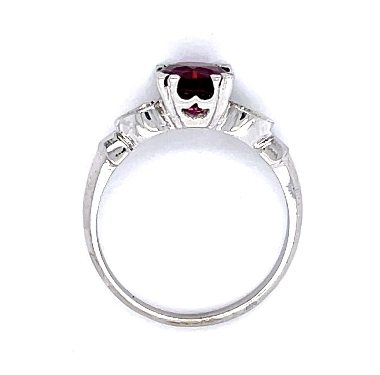 1.41ct Garnet .10ct Diamond 14KW Ring (Vintage 1950s)