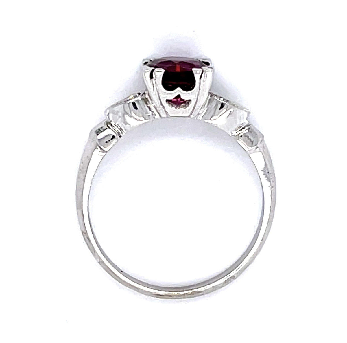 1.41ct Garnet .10ct Diamond 14KW Ring (Vintage 1950s)