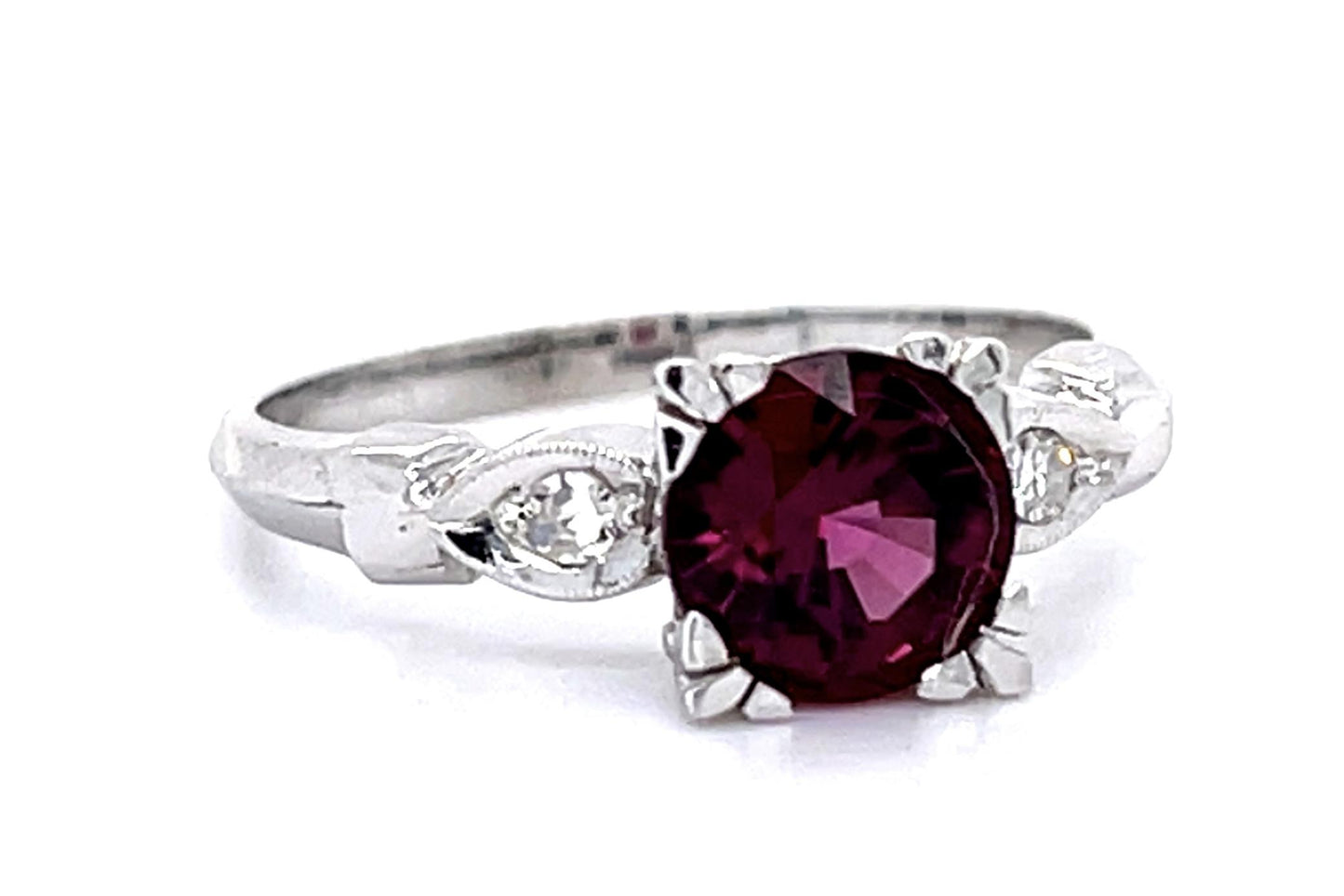1.41ct Garnet .10ct Diamond 14KW Ring (Vintage 1950s)