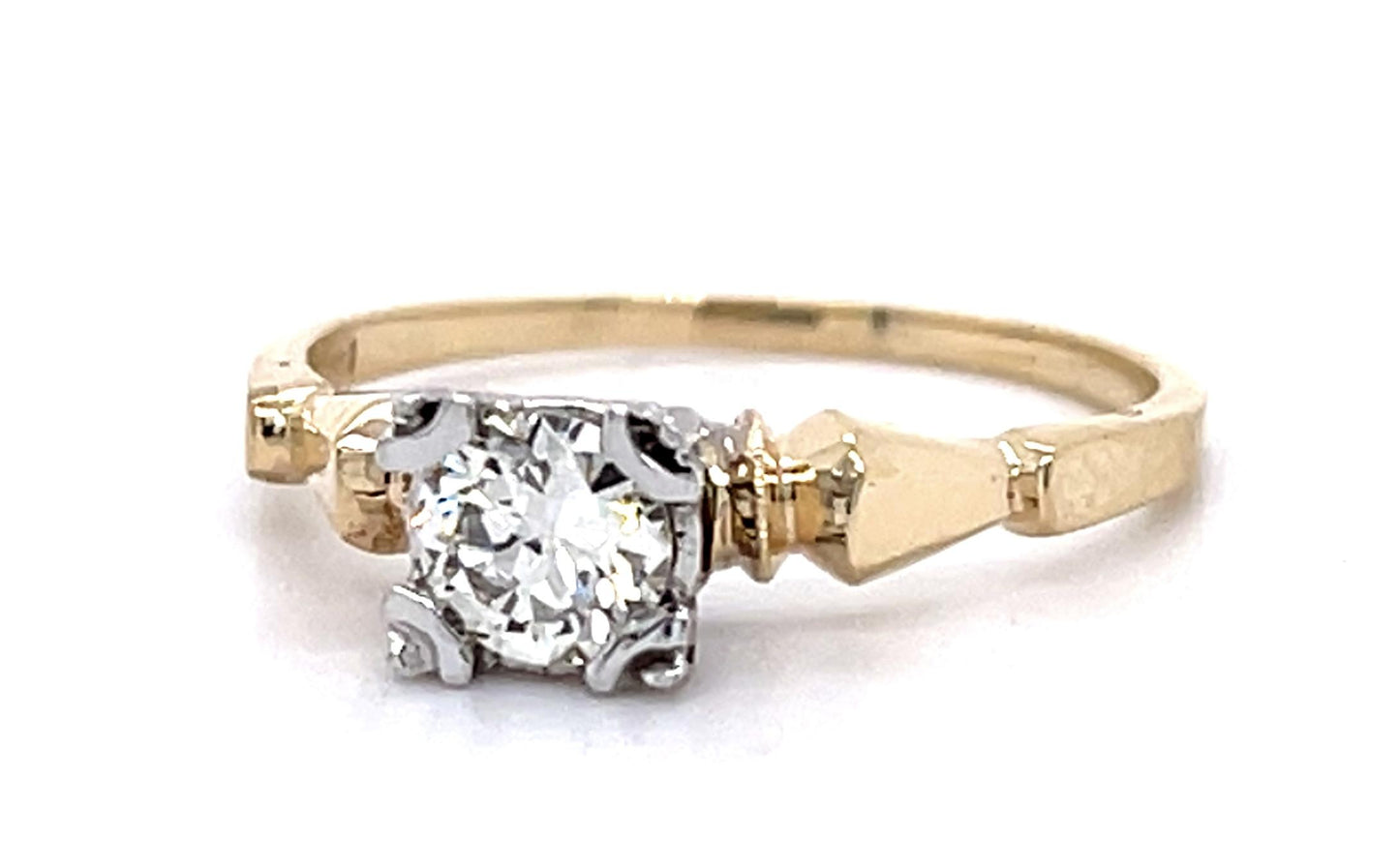 Art Deco .38ct Old European Diamond 14KW 2 Tone Ring (Vintage 1930s)