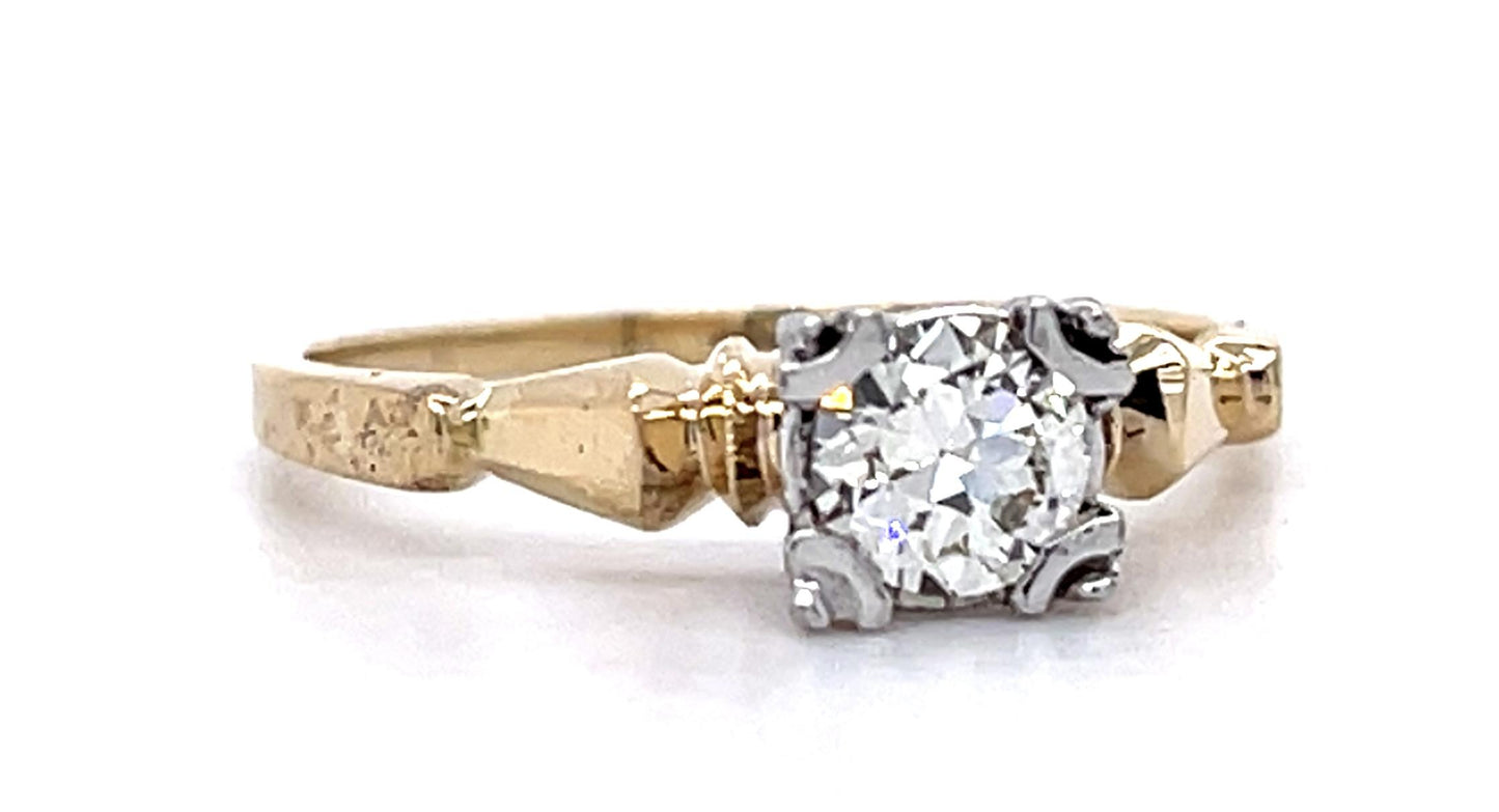 Art Deco .38ct Old European Diamond 14KW 2 Tone Ring (Vintage 1930s)