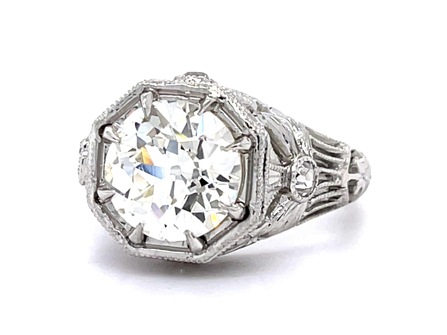 3.64ct K VS1 Old European Diamond Platinum Ring