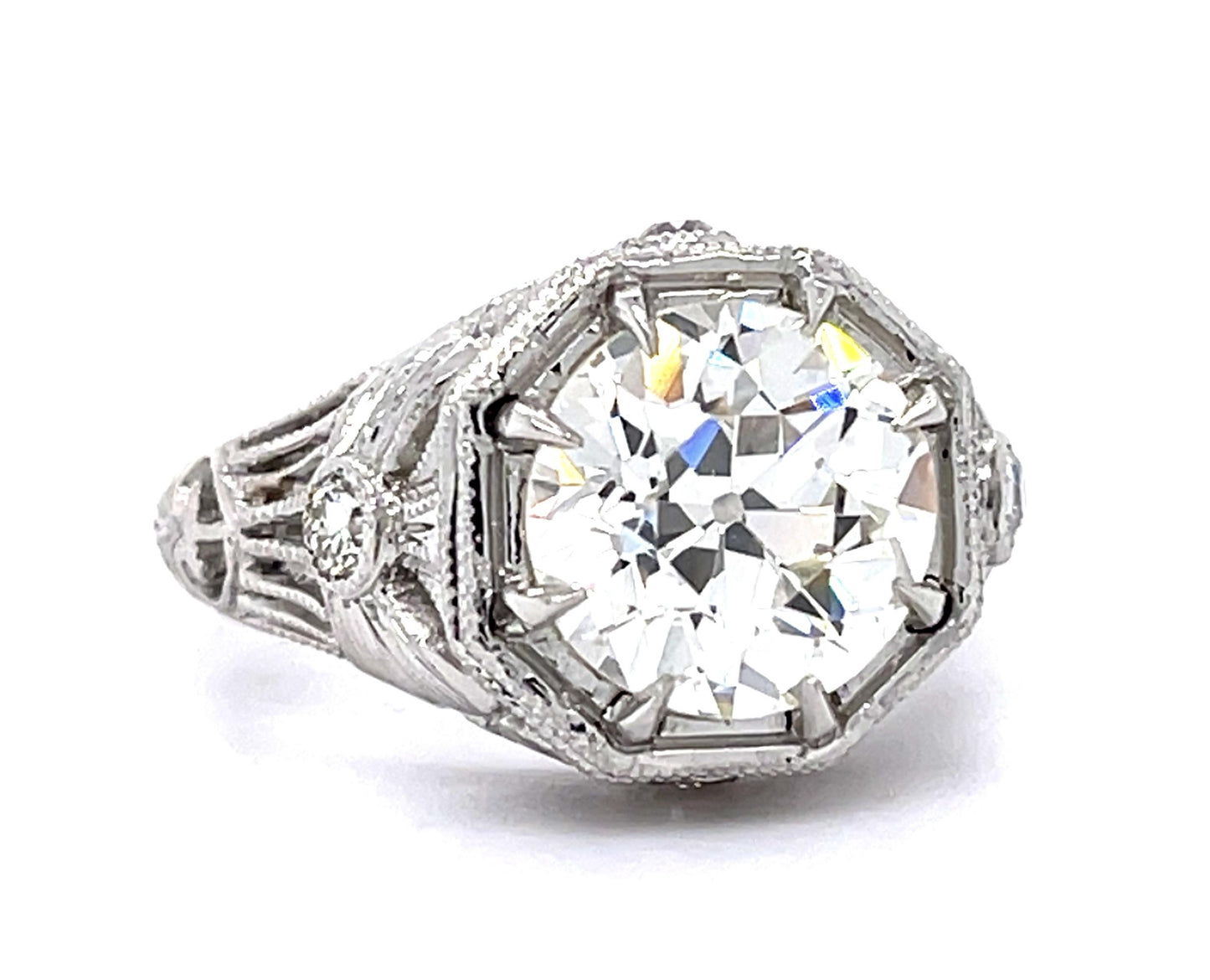 3.64ct K VS1 Old European Diamond Platinum Ring