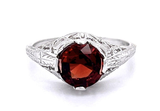 Art Deco 1.56ct Garnet 18KW Ring (Vintage 1930s)