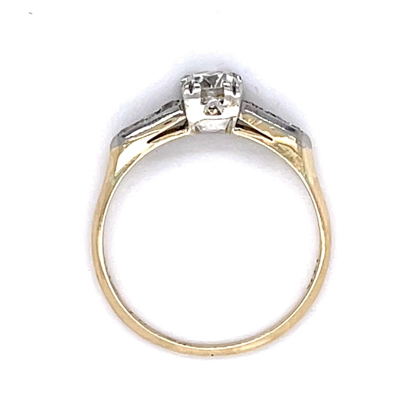 .34ct Old European Diamond Center 14K 2 Tone Ring (Vintage 1940s) .12ct SD