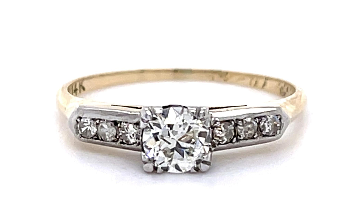 .34ct Old European Diamond Center 14K 2 Tone Ring (Vintage 1940s) .12ct SD