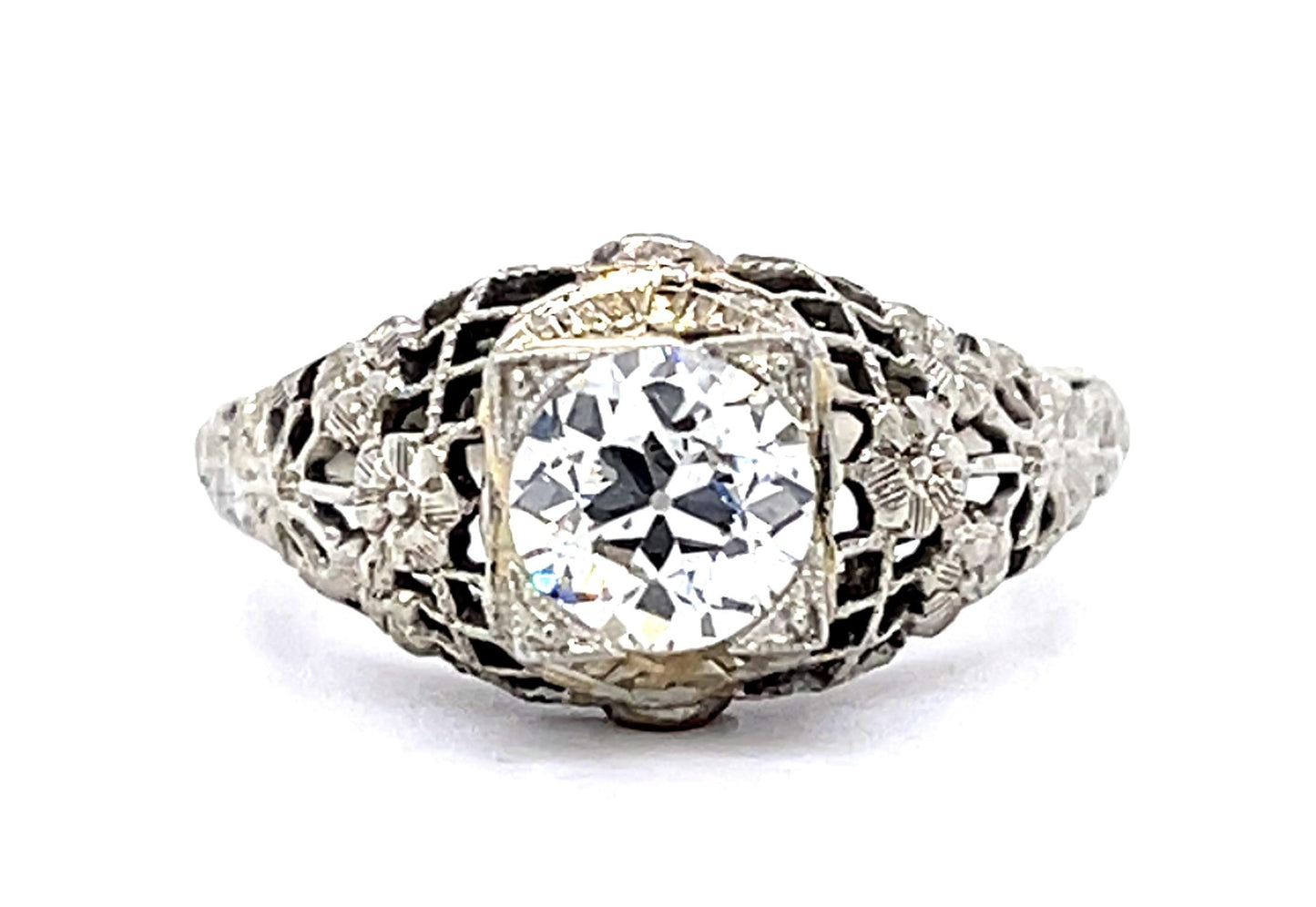 Art Deco .75ct Old European Diamond 18KW Ring (Vintage 1930s)