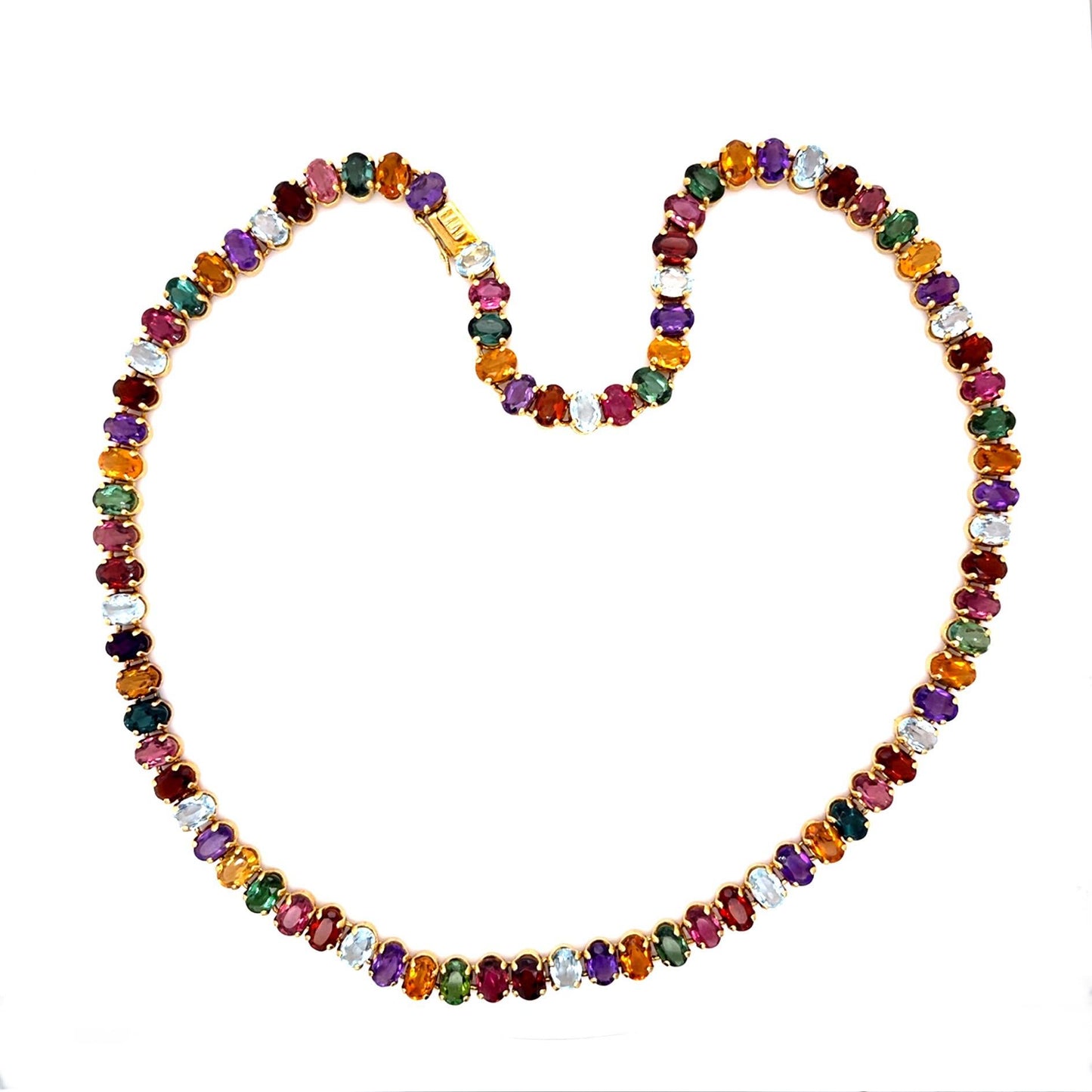 70ct Gemstone Semi Precious Multicolor 18KY Necklace 35.94g 17"