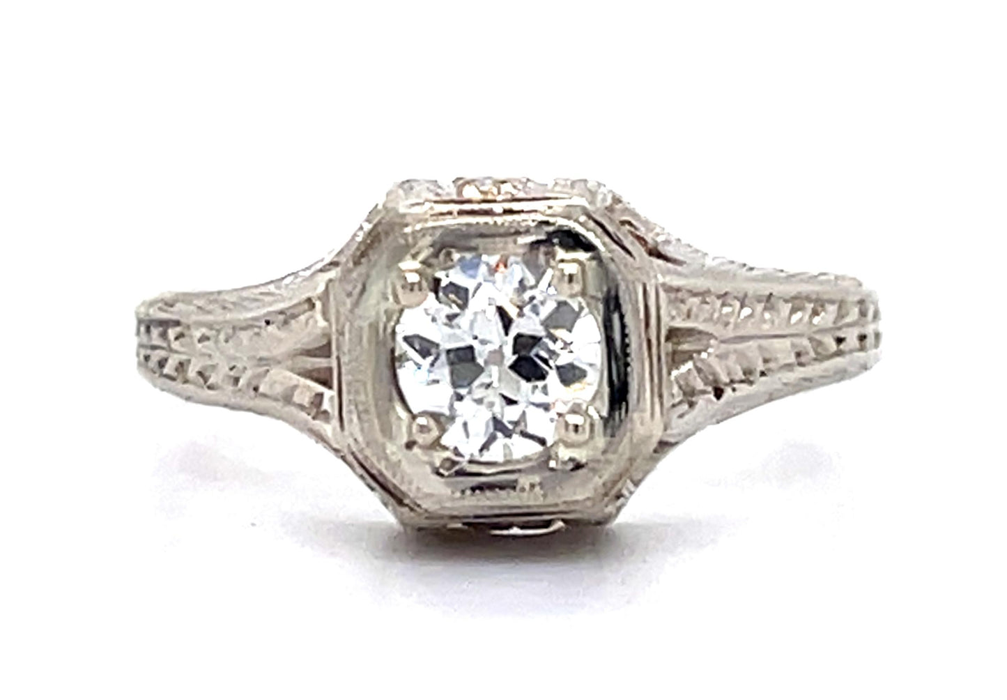 Art Deco .33ct Old European Diamond 18KW Ring (Antique 1920s)