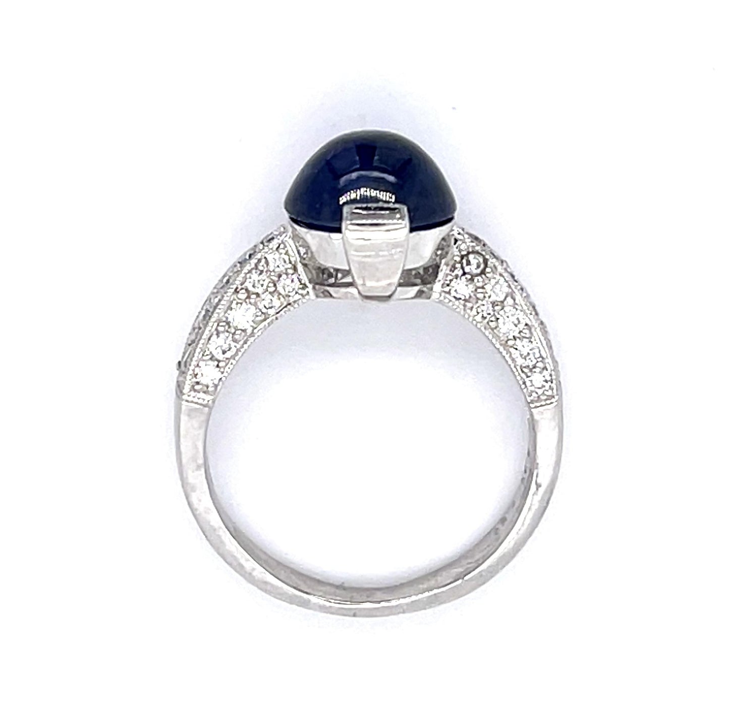 3.47ct Cabochon Sapphire .50ct Diamond 18KW Ring