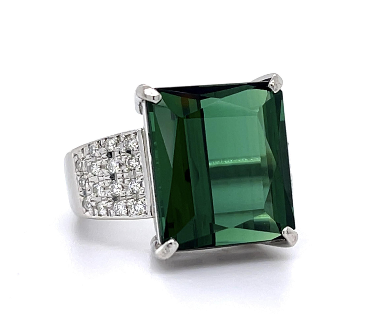 11.45ct Green Tourmaline .28ct Diamond Platinum Ring