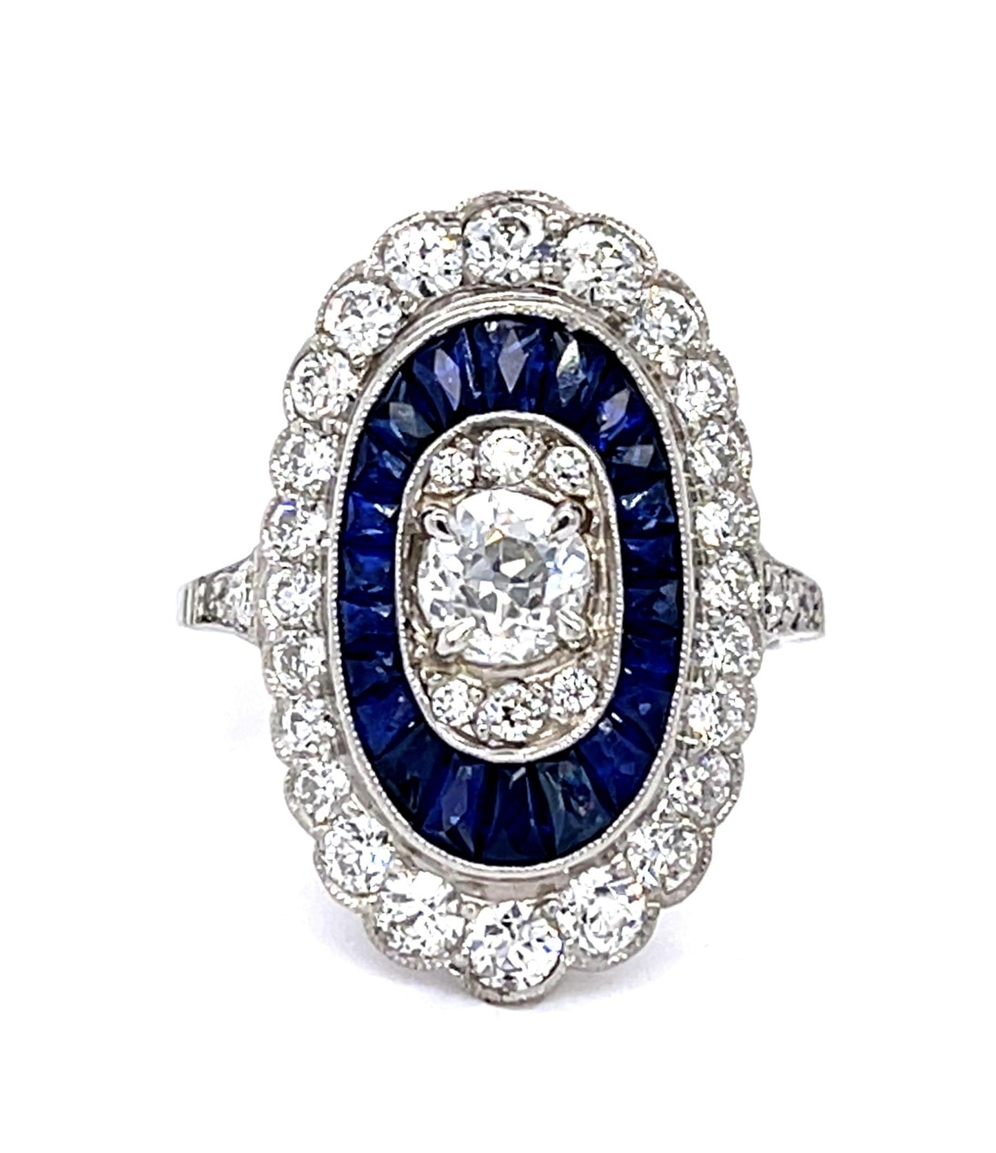 .51ct H VS1 (No Cert) Old Euro Dia 2.50ct Sapphire Platinum Ring 1.40ct SD