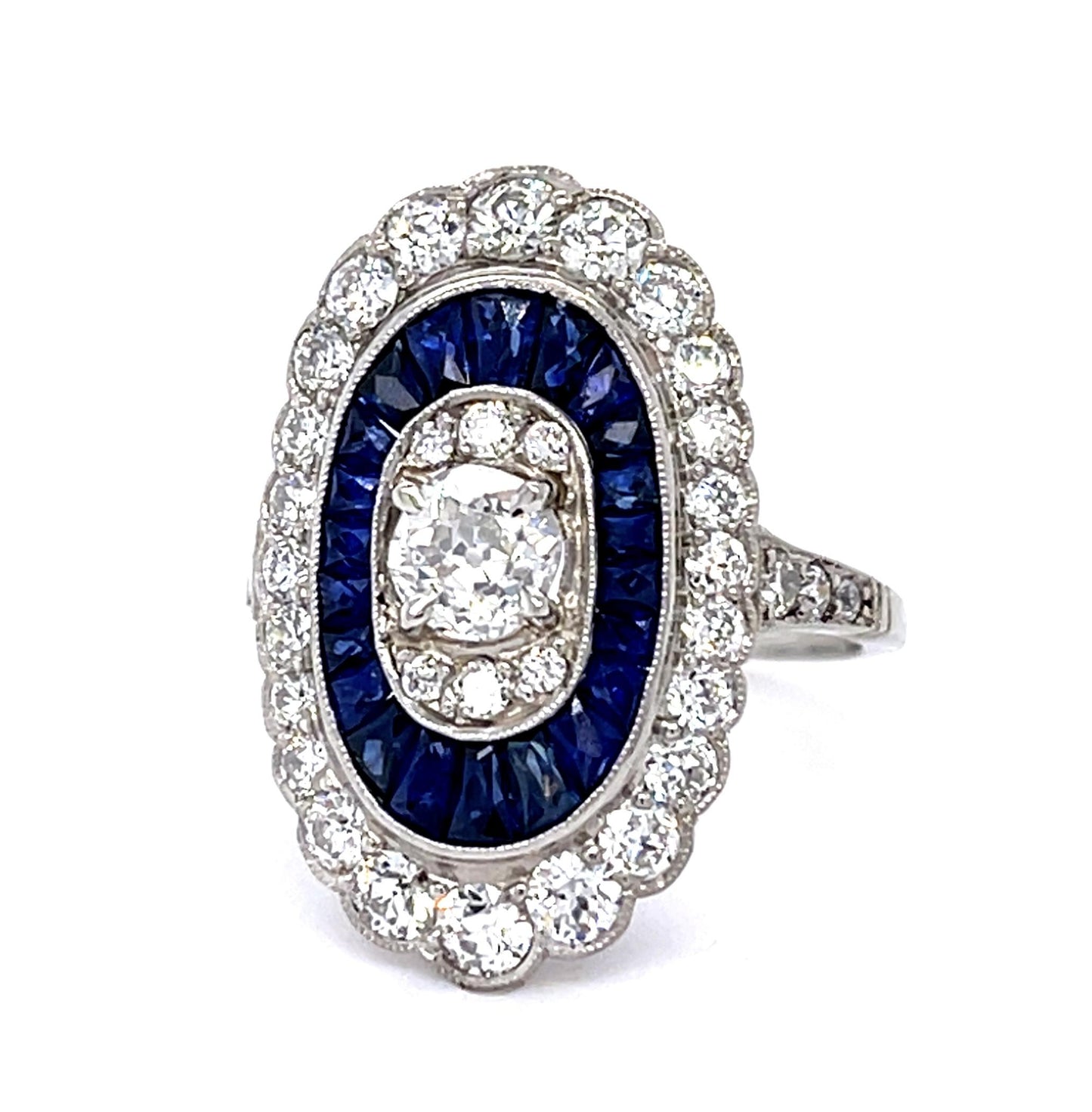 .51ct H VS1 (No Cert) Old Euro Dia 2.50ct Sapphire Platinum Ring 1.40ct SD