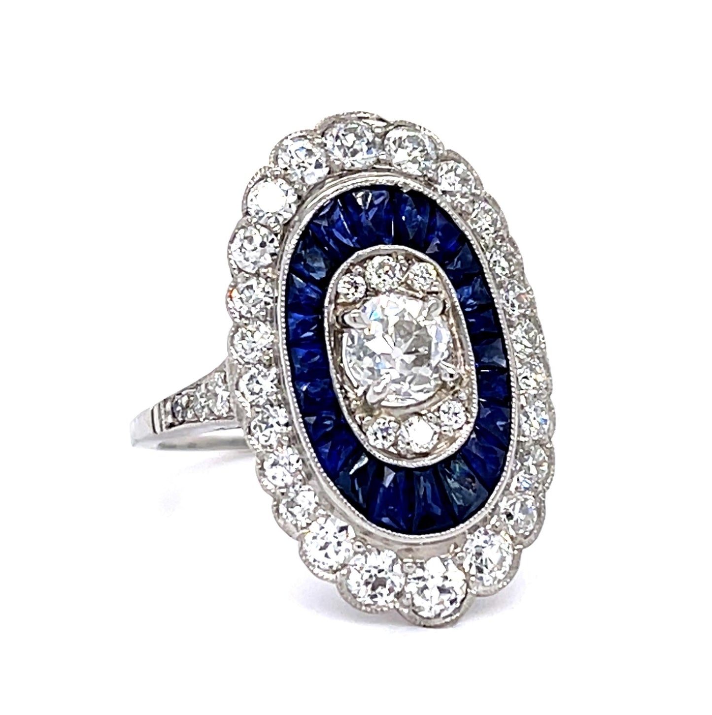 .51ct H VS1 (No Cert) Old Euro Dia 2.50ct Sapphire Platinum Ring 1.40ct SD