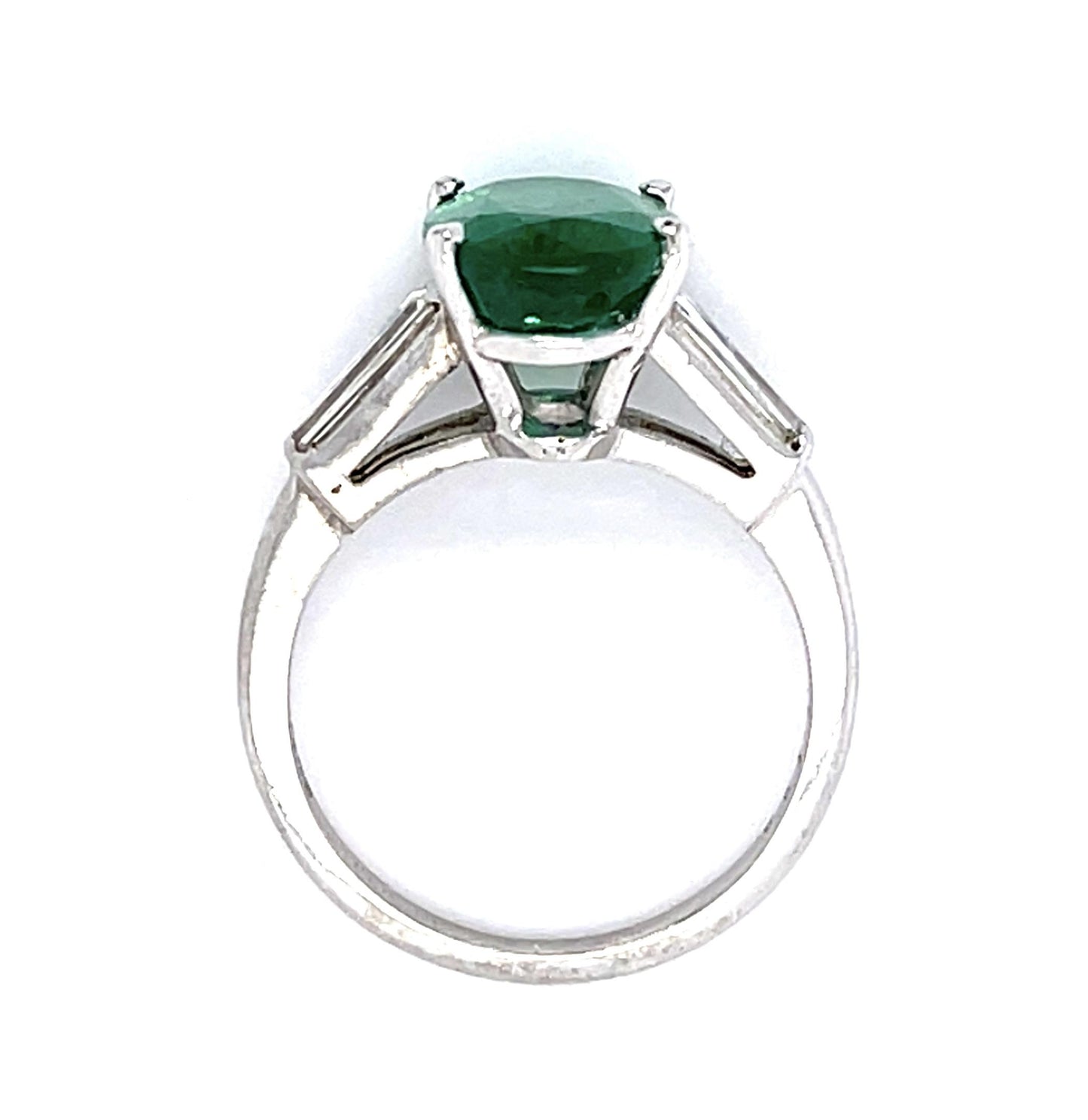 3.18ct Oval Emerald .48ct Tapered Baguette Diamond Platinum Ring