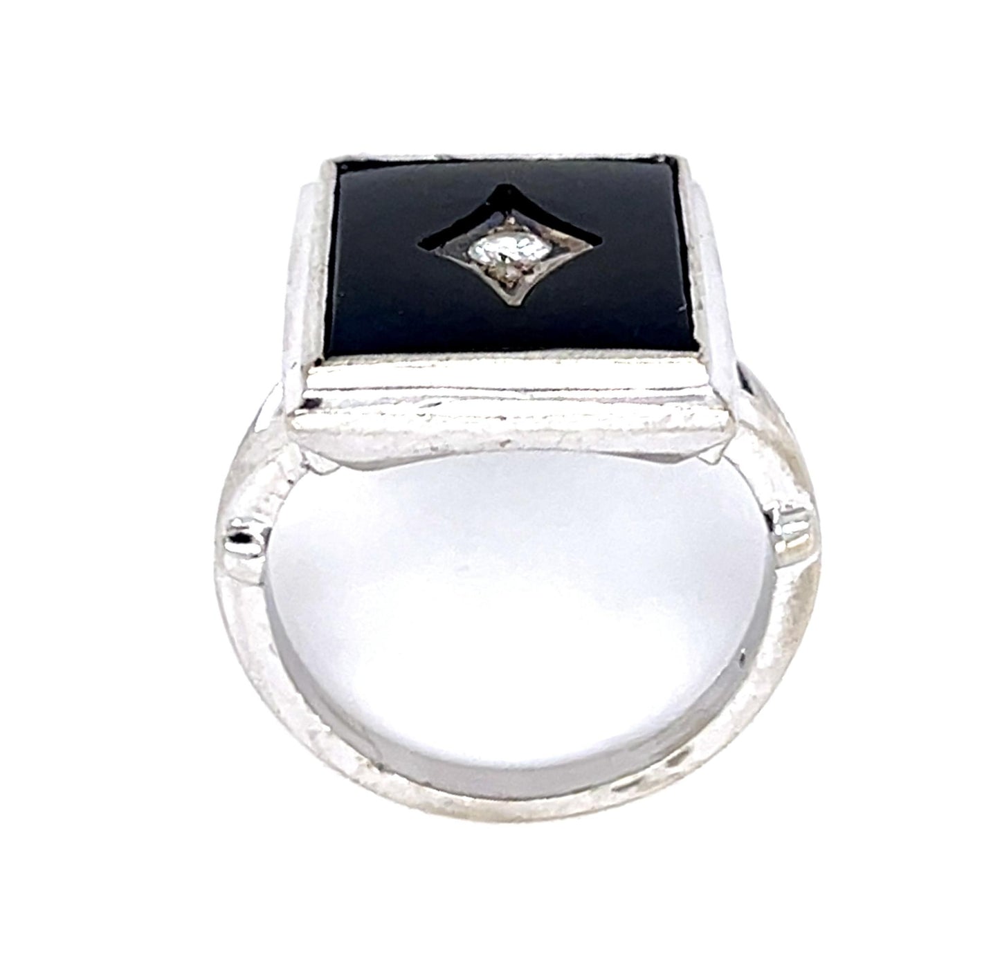 14KW Diamond & Onyx Art Deco Ring 5.7gr 0.12ct(dia) Circa 1930s ESTATE Size 7