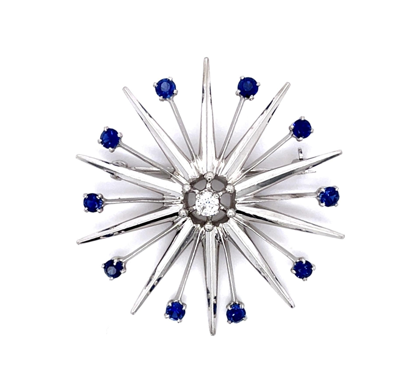 0.18ct Diamond & 1.50ctw Sapphire PT 16.20gr Brooch Circa 1950s