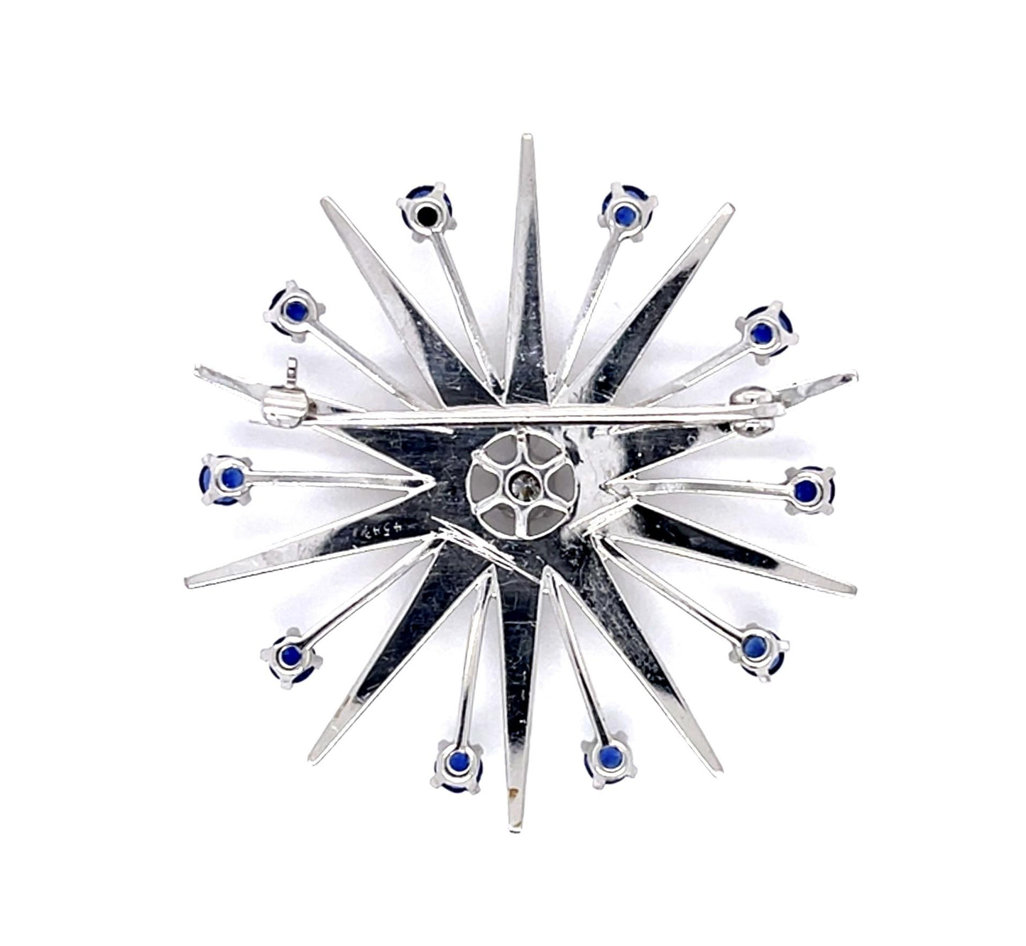 0.18ct Diamond & 1.50ctw Sapphire PT 16.20gr Brooch Circa 1950s