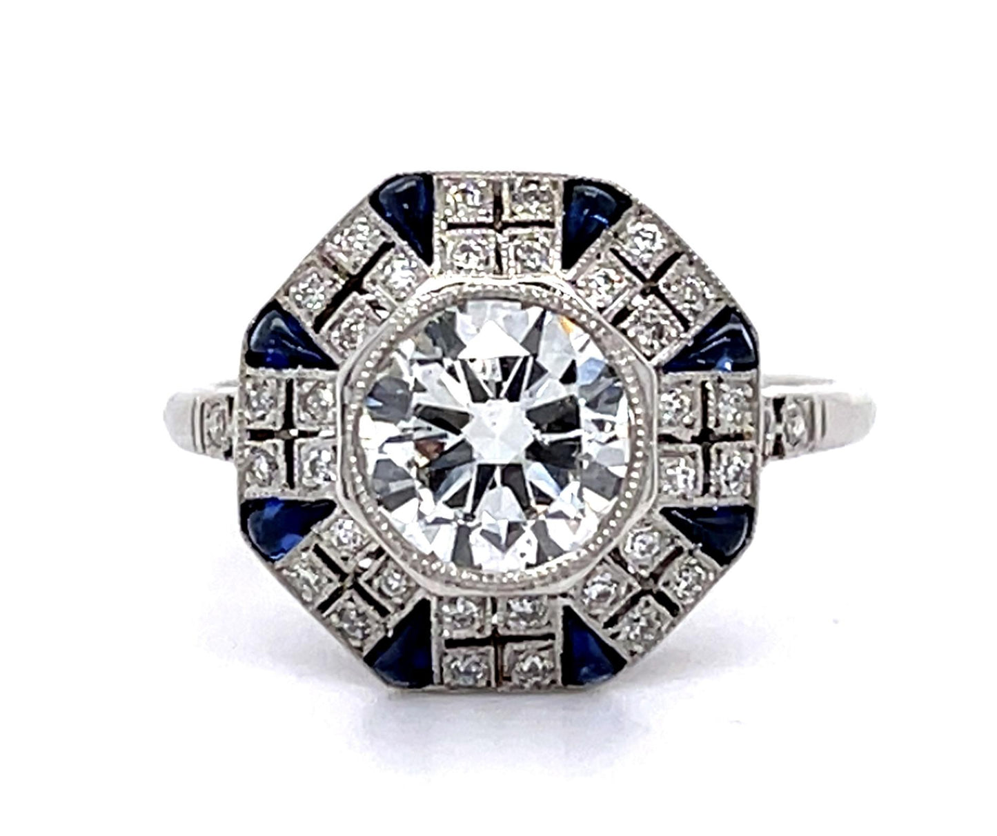 Platinum Handmade Ring 1.18ct I SI1 Diamond | Sapphires .45 carats | .38ct SD