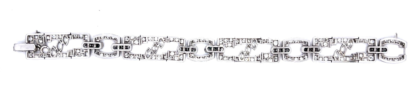 Art Deco 8ct Diamond Sapphire + Emerald Platinum Bracelet 29g 7.25"