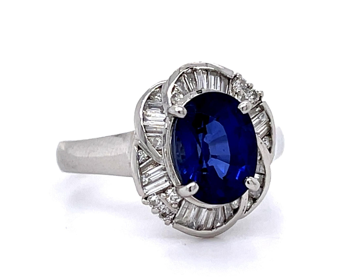 3.40ct Heated Madagascar Sapphire .60ct Diamond Platinum Ring