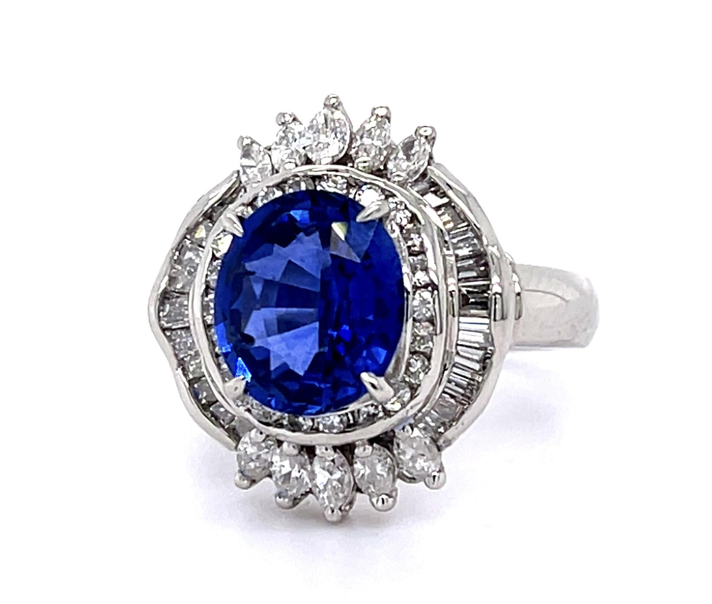 3.16ct Heated Sri Lanka Ceylon Sapphire 1.06ct Diamond Platinum Ring