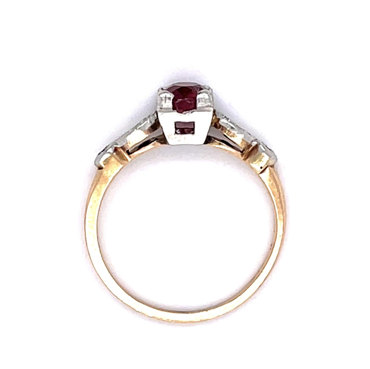Edwardian .80ct Ruby .08ct Diamond PT+14KY Ring (Antique 1900s)