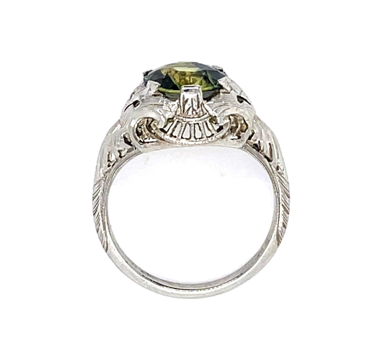 Original Art Deco 2.60ct Green Yellow Greenish Yellow Sapphire 18KW Ring