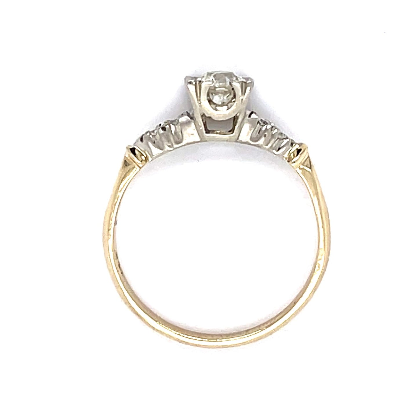 .50ct Old European Center Diamond 14K 2 Tone Ring (Vintage 1950s) .08ct SD