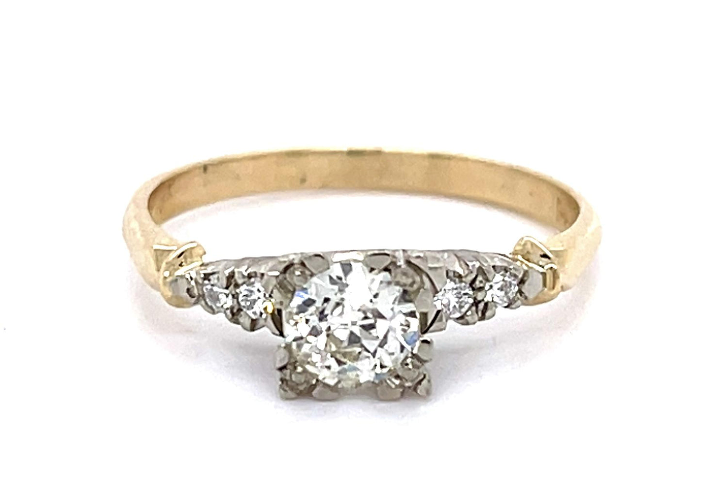 .50ct Old European Center Diamond 14K 2 Tone Ring (Vintage 1950s) .08ct SD
