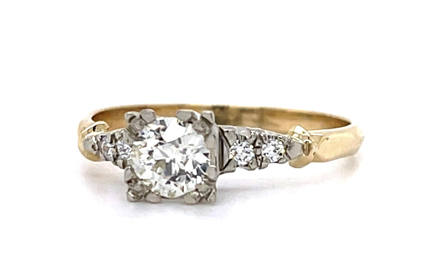 .50ct Old European Center Diamond 14K 2 Tone Ring (Vintage 1950s) .08ct SD