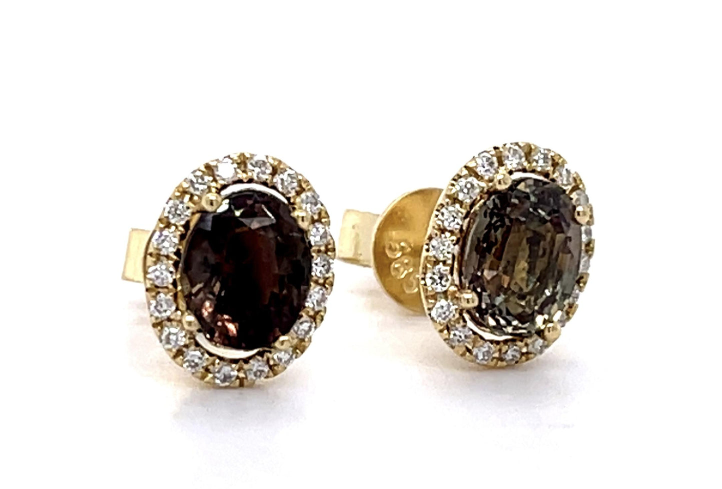 .92ct+1.01ct Alexandrite .28ct Diamond 14KY Stud Earrings