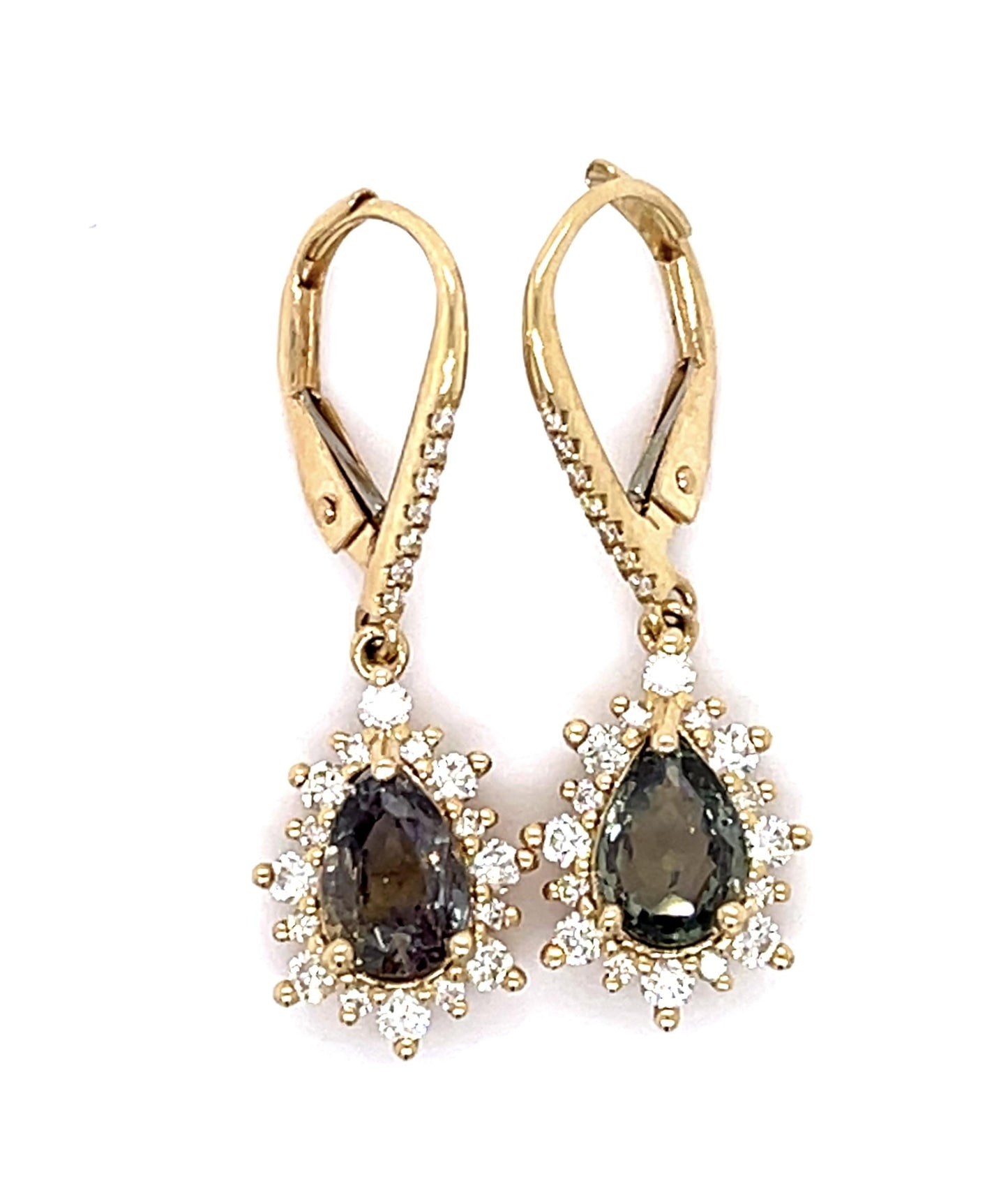 2ct Alexandrite .50ct Diamond 14KY Drop Earrings